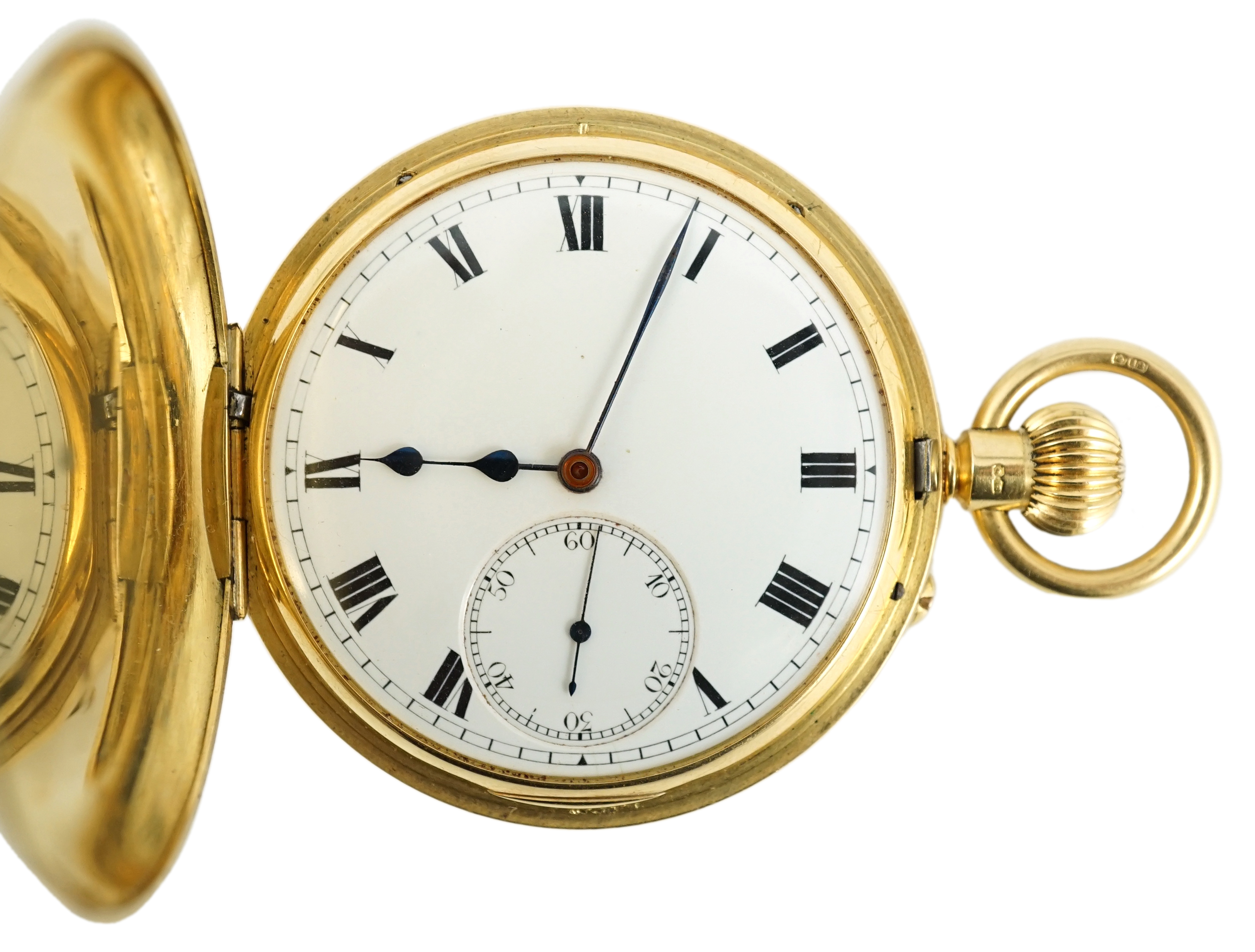 A George V 18ct gold hunter keyless pocket watch, by L. Mumford, London